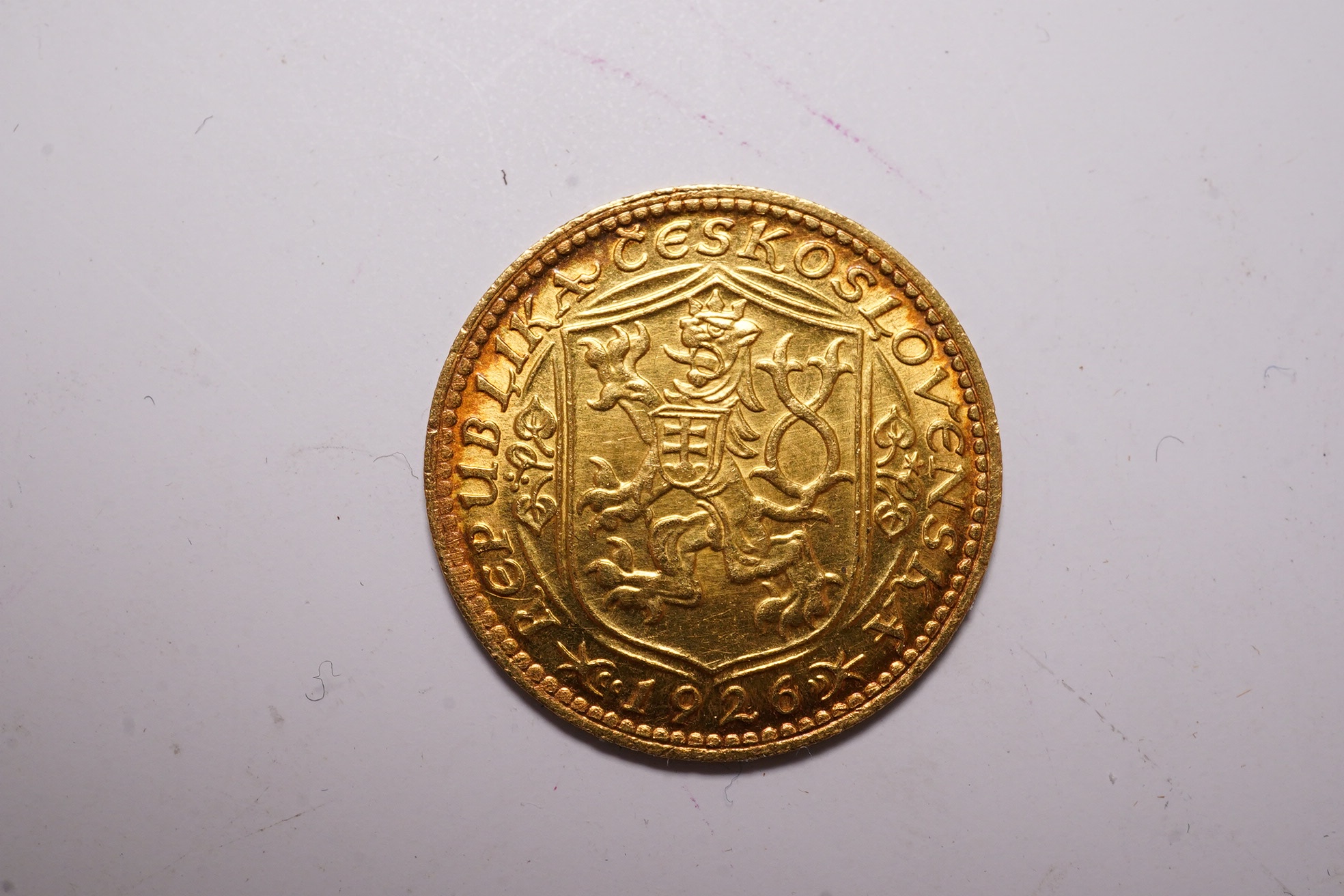 Czechoslovakia gold coins, First Republic, 1 gold Dukat 1926, KM.8, about UNC.